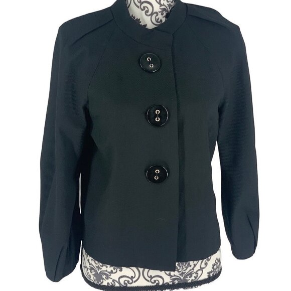 Pink Tartan 3 large button black blazer Size 2 Collarless - Picture 1 of 8